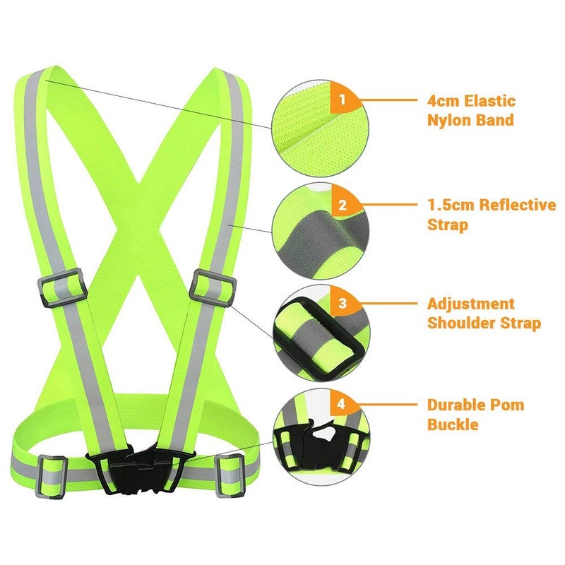 Chiwo Reflective Vest Running Gear 2Pack, High Visibility Adjustable Safety Vest for Night Cycling,Hiking, Jogging,Dog Walking, Construction Safe (Green) - Image 2